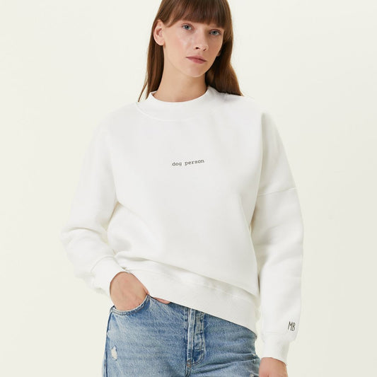 Dog Person Nakışlı Kadın Sweatshirt Beyaz