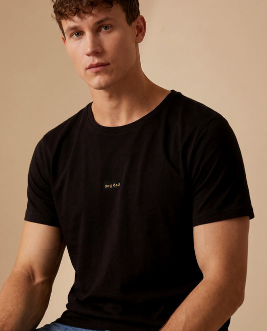 Oversize "dog dad" nakışlı t-shirt - siyah