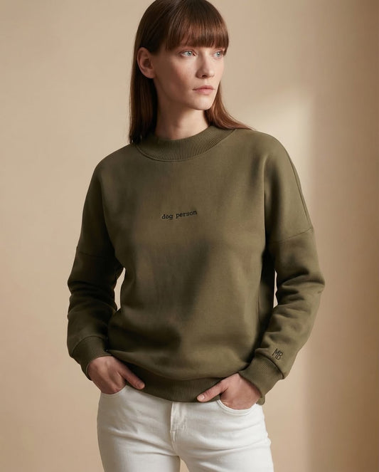 Dog Person Nakışlı Kadın Sweatshirt Haki